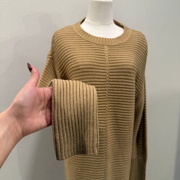 Nine West Brown Oversized Chunky Knit Sweater Women Medium Gold Shimmer Fall - Picture 4 of 8